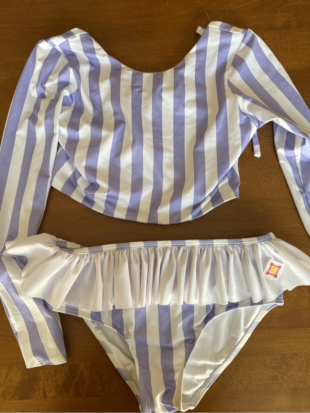 Girls' Lavender & White Striped Long-Sleeve Bikini Set